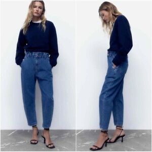 Zara Paper Bag High Waisted Baggy Tapered Leg Jeans size 4